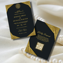 Royal Rustic Gold Elegante QR Code Muslim Hochzeit Einladung