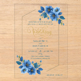 Royal Sapphire Floral Acrylic Wedding Invitation Acryleinladungen