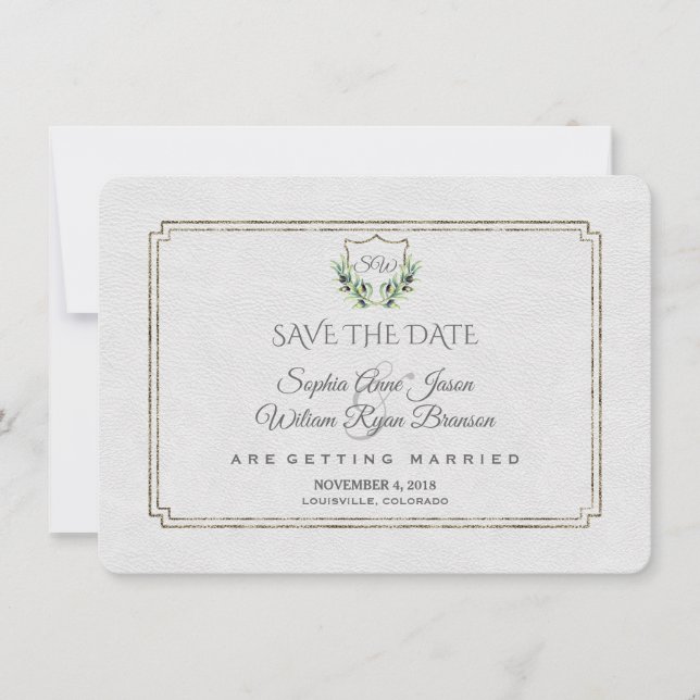 Royal Silver Wappen Lush Greenery Save the Date (Vorderseite)