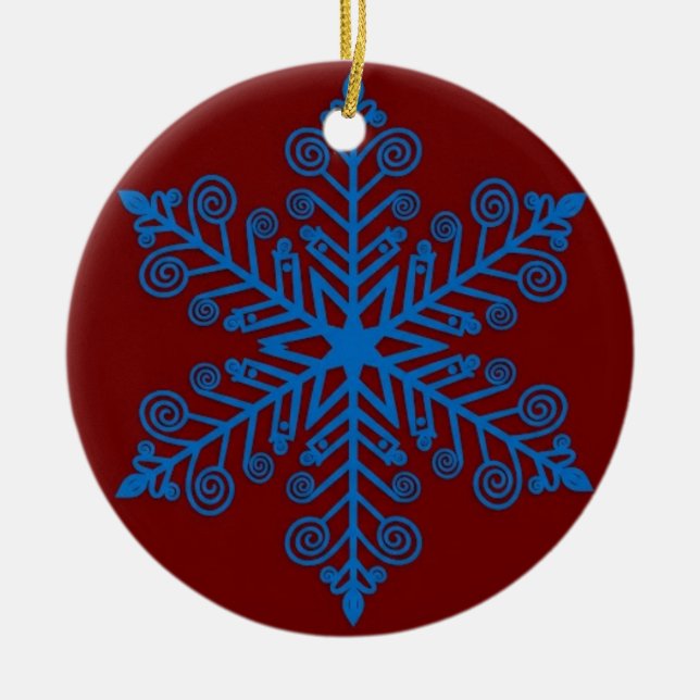 Royal Snowburst — Blue Holiday Snowflake Keramik Ornament (Vorne)