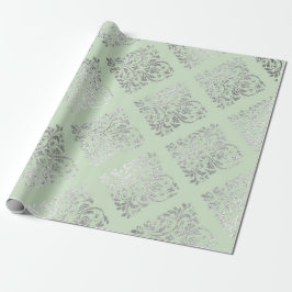 Royal Squares Damask Mint Green Silver Vip Geschenkpapier