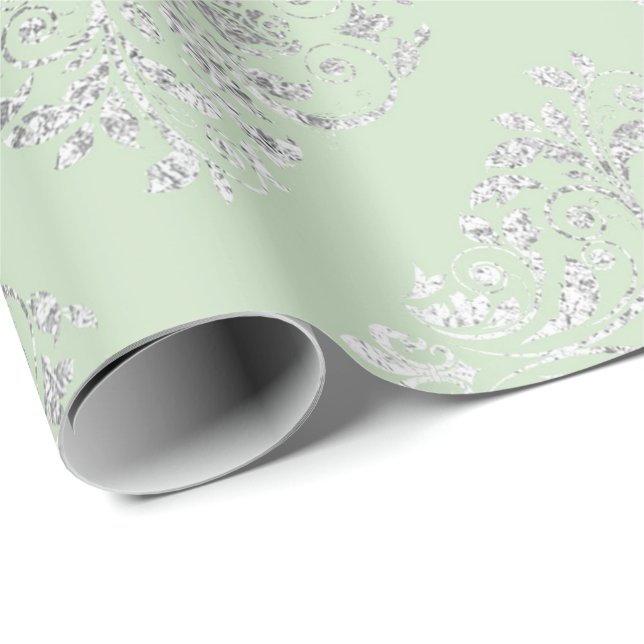 Royal Squares Damask Mint Green Silver Vip Geschenkpapier (Rolleneckpunkt)