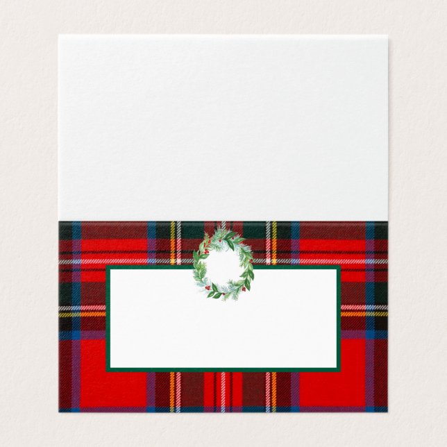 Royal Stewart Christmas Kariert Wreath Platzkarte (Außenseite Aufgefaltet)