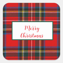 Royal Stewart Christmas MERRY XMAS Kariert Wreath Quadratischer Aufkleber
