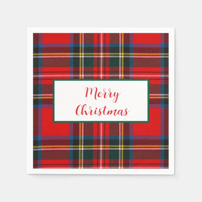 Royal Stewart Christmas MERRY XMAS Kariert Wreath Serviette (Vorderseite)