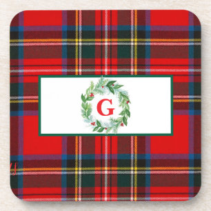Royal Stewart Christmas MONOGRAM Kariert Wreath Getränkeuntersetzer