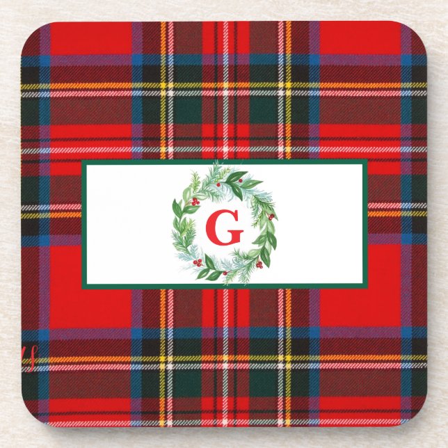 Royal Stewart Christmas MONOGRAM Kariert Wreath Getränkeuntersetzer (Vorderseite)