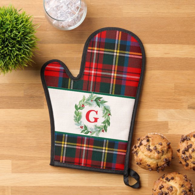 Royal Stewart Christmas MONOGRAM Kariert Wreath Ofenhandschuh (Oben unten)