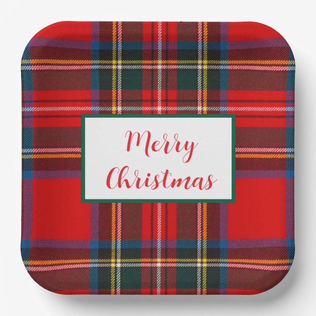 Royal Stewart Merry Christmas Kariert LG Pappteller (Vorderseite)