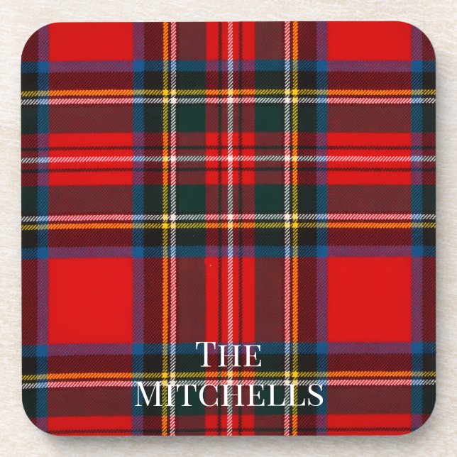 Royal Stewart Red Plaid PERSONALIZE Getränkeuntersetzer (Vorderseite)