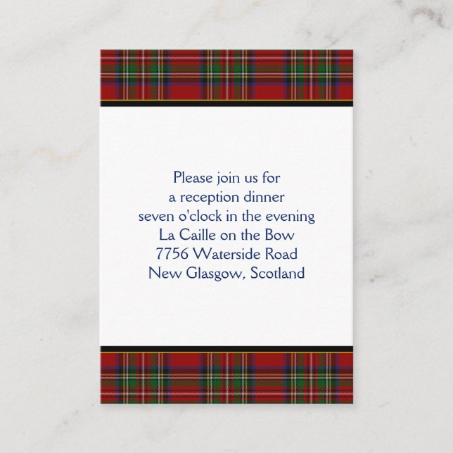 Royal Stuart Tartan Wedding Reception Card Begleitkarte (Vorderseite)
