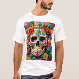 Royal Sugar Skull Art T - Shirt mit farbenfrohen R