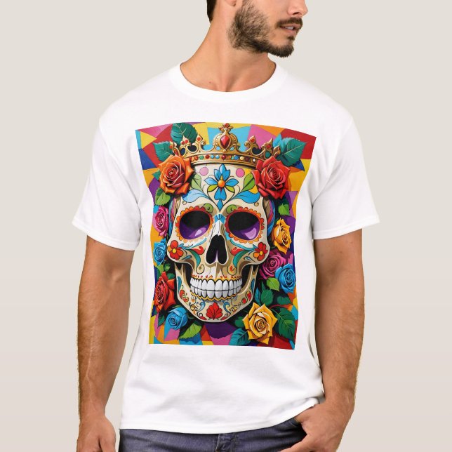 Royal Sugar Skull Art T - Shirt mit farbenfrohen R (Vorderseite)