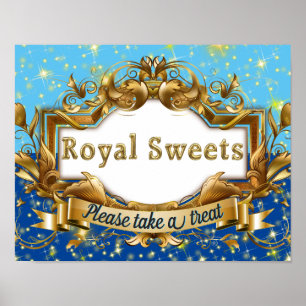 Royal Süßigkeiten Blue & Gold Glitzer Elegante Poster
