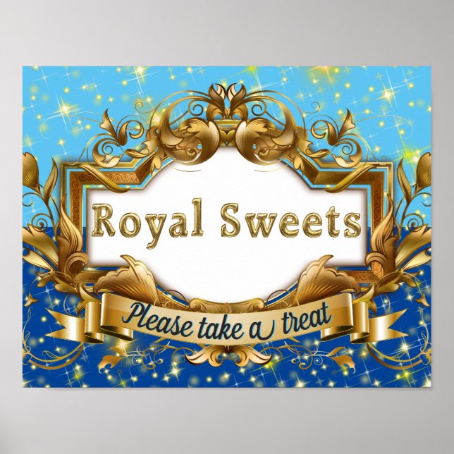 Royal Süßigkeiten|Blue & Gold Glitzer Elegante Poster (Vorne)