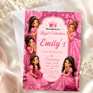 Royal Sweet 16 Party Glitter Tiara Mädchen Einladu Einladung