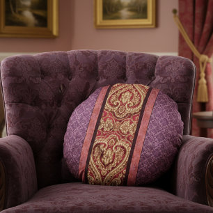 Royal Tapestry: Vertikale Reihen von Damask & Fili Rundes Kissen