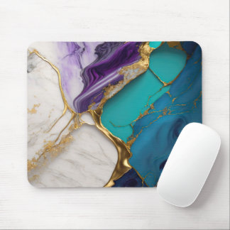 Royal Teal & Amethyst Marble with Gold Veins Mousepad