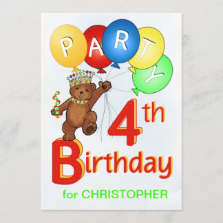 Royal Teddy Bear 4. Geburtstag Party Einladung