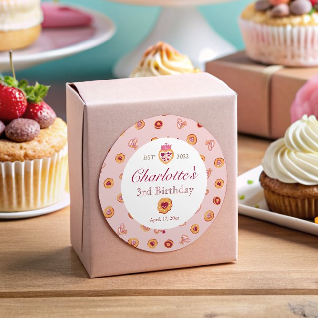 Royal Tee Party Pattern Pink Geburtstag Runder Aufkleber (Von Creator hochgeladen)