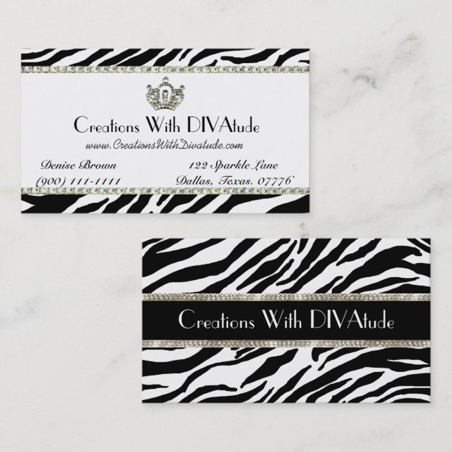 Royal Tiara Zebra Print Business Card Visitenkarte (Vorne/Hinten)