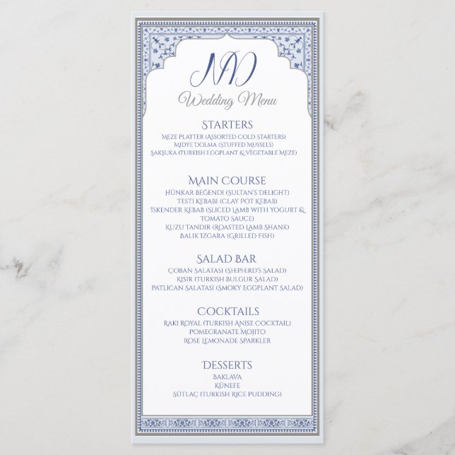 Royal Turkish Wedding Menu Card Menükarte (Vorderseite)