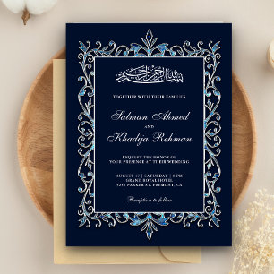 Royal Verziert Sapphire Blue Islamic Muslim Weddin Einladung