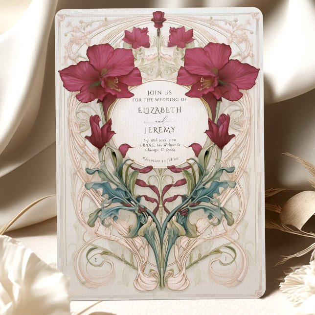 Royal Viktorianisch Burgundy Floral Wedding Einladung (Von Creator hochgeladen)