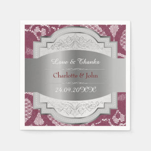 Royal Vintag Lace Personalisiert Burgundy Silver Serviette