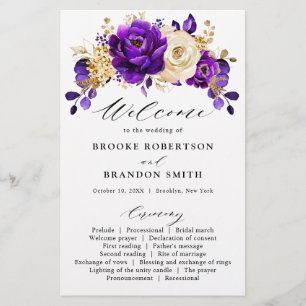 Royal Violet violet or Floral Wedding Programme