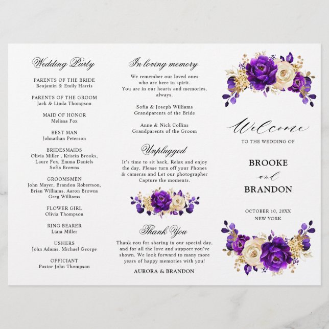 Royal violet violet or Mariage Tri Plier Programme (Devant)