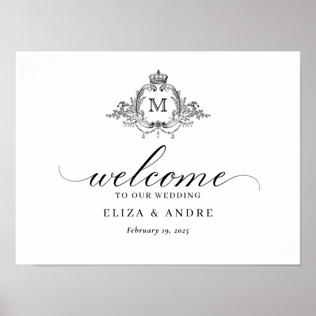 Royal Wappen Elegant Wreath Monogram Wedding Poster (Vorne)