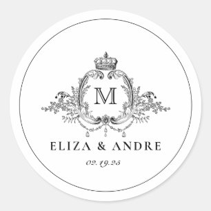 Royal Wappen Elegant Wreath Monogram Wedding Runder Aufkleber