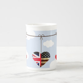 Royal Wedding British and American Fahne Herzen Prozellantasse