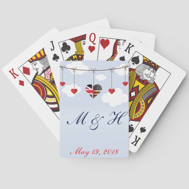 Royal Wedding British and American Fahne Herzen Spielkarten (Rückseite)