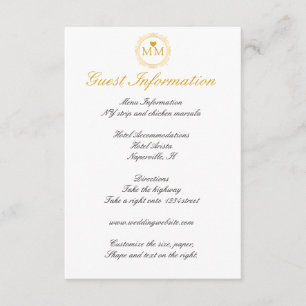 Royal Wedding Gold Script Guest Information Begleitkarte