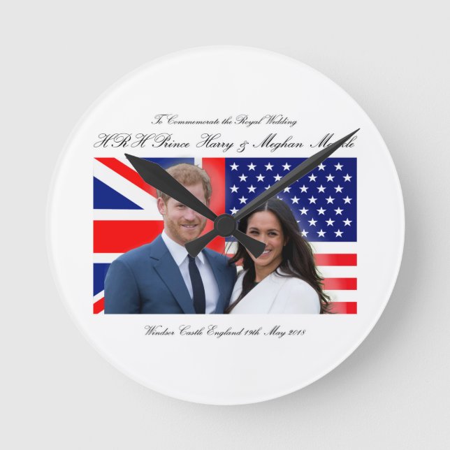 Royal Wedding Prince Harry und Meghan Markle Runde Wanduhr (Vorderseite)