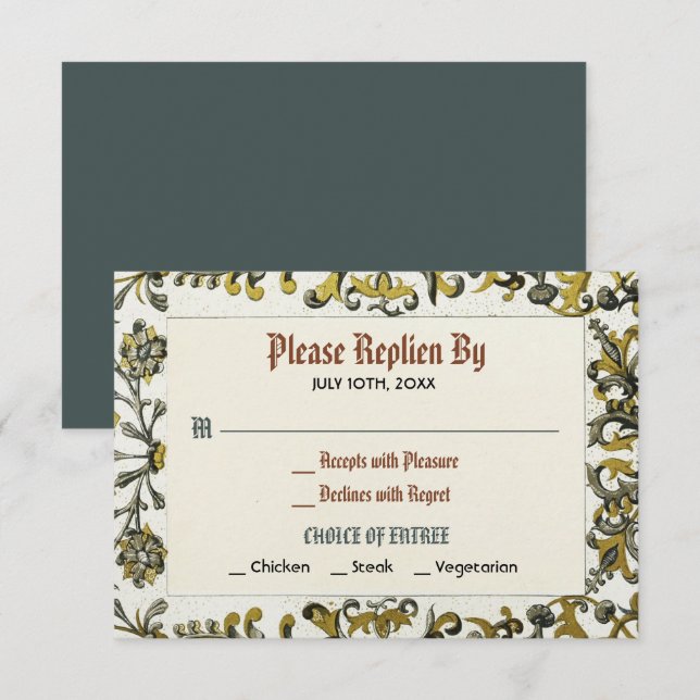 Royal Wedding Rsvp Card für die mittelalterliche R Einladung (Vorne/Hinten)
