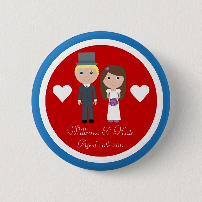Royal Wedding William & Kate Niedlicher Cartoon Button (Vorderseite)