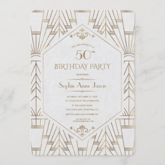 Royal White Gold Great Gatsby Birthday Party Einladung