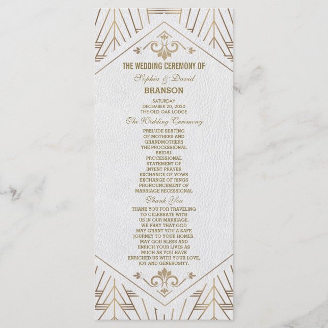 Royal White Gold Great Gatsby Programme de mariage (Devant)