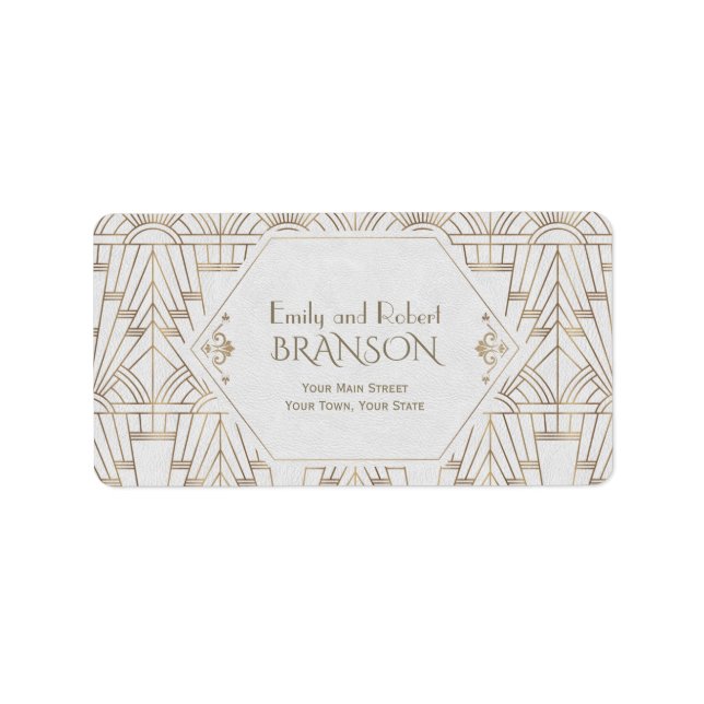 Royal White Gold Great Gatsby Wedding Adressaufkleber (Vorne)