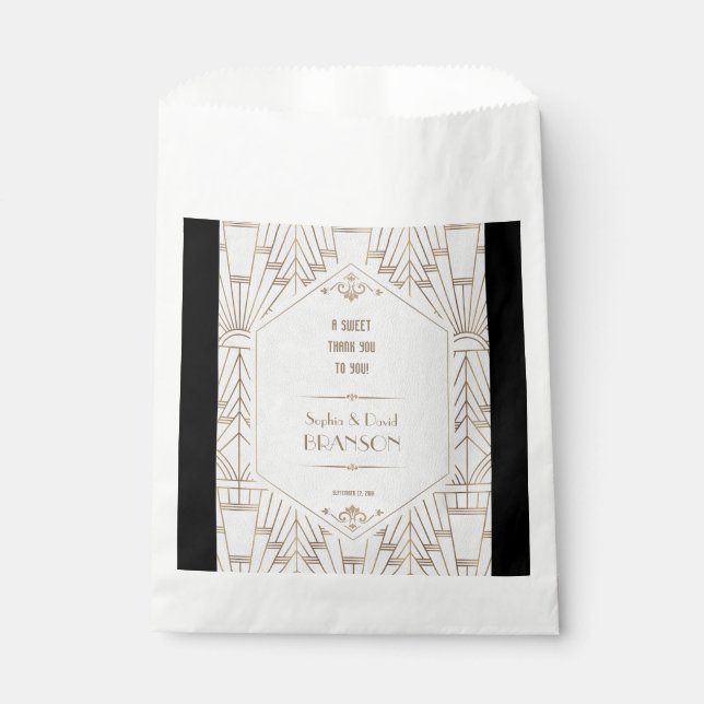 Royal White Gold Great Gatsby Wedding DANK YOU Geschenktütchen (Vorderseite)
