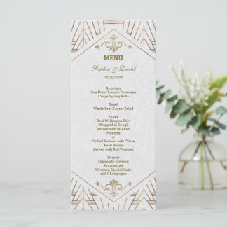 Royal White Gold Great Gatsby Wedding Menü Menükarte