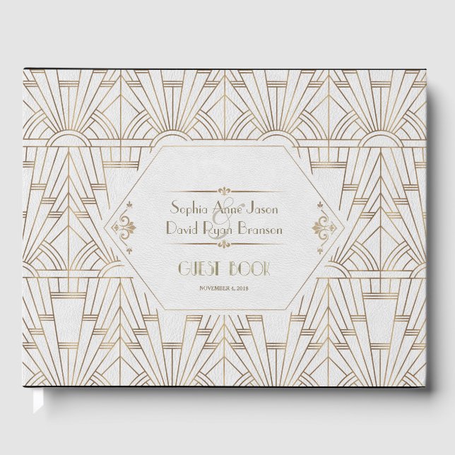 Royal White Gold Great Gatsby Wedding Planner Gästebuch (Vorderseite)