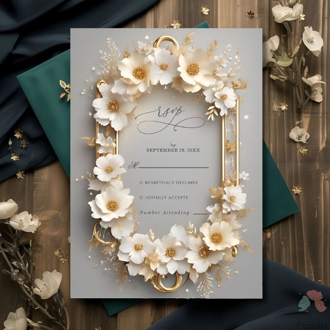 Royal White Roses Bloral Crown Wedding RSVP Karte (Von Creator hochgeladen)