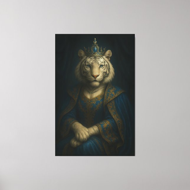 Royal White Tiger Emperor – Blue Robes & Jewel Cro Leinwanddruck (Vorderseite)