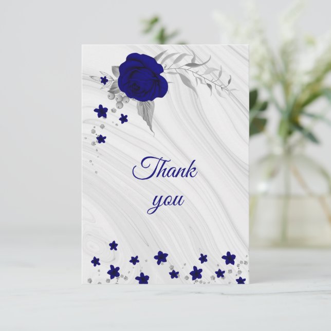 Royalblau silbergrauer Blumenmarmor Danke Auto (Stehend Vorderseite)