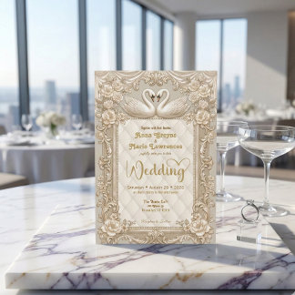 Royalcore Rococo Gold Swans Fairytale Wedding Einladung