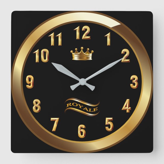 Royale Crown Classic ~ Gold On Black ~ Unique ~ Quadratische Wanduhr (Vorderseite)